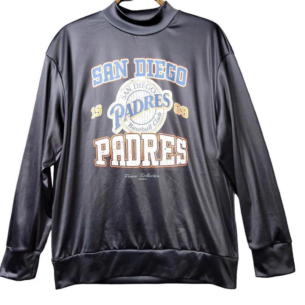 San Diego Padres Mock Crew Satin Sheen Spandex Shirt Women Size S - Picture 1 of 7